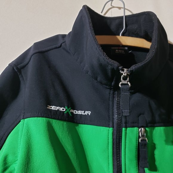boys size 10-12 Zeroxposur zip jacket, black green water resistant fleece lined - Picture 2 of 12